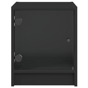 Κομοδίνο με Γυάλινη Πόρτα Μαύρο 35x37x42 εκ. με Γυάλινες Πόρτες