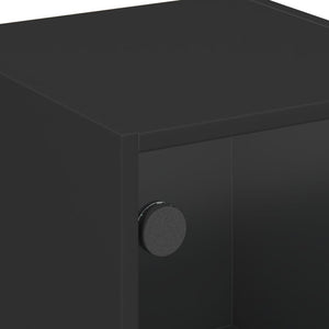 Κομοδίνο με Γυάλινη Πόρτα Μαύρο 35x37x42 εκ. με Γυάλινες Πόρτες