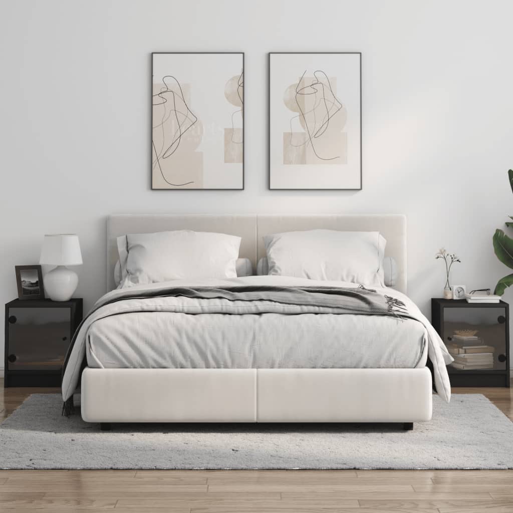 Κομοδίνα με Γυάλινες Πόρτες 2 τεμ. Μαύρα 35x37x42 εκ.
