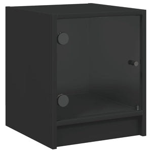 Κομοδίνα με Γυάλινες Πόρτες 2 τεμ. Μαύρα 35x37x42 εκ.