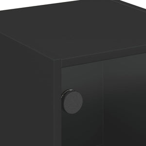 Κομοδίνα με Γυάλινες Πόρτες 2 τεμ. Μαύρα 35x37x42 εκ.