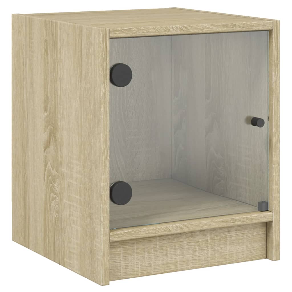 Κομοδίνο με Γυάλινη Πόρτα Sonoma Δρυς 35x37x42 εκ.