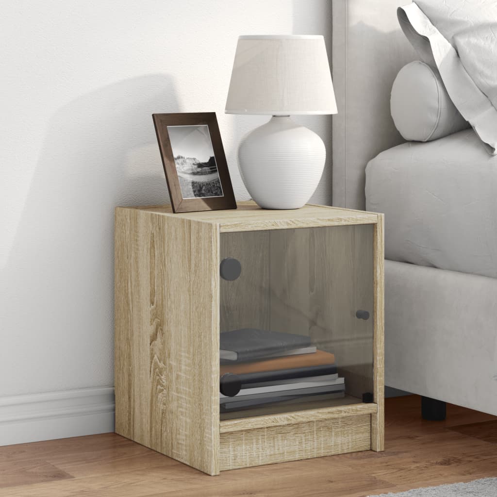 Κομοδίνο με Γυάλινη Πόρτα Sonoma Δρυς 35x37x42 εκ.