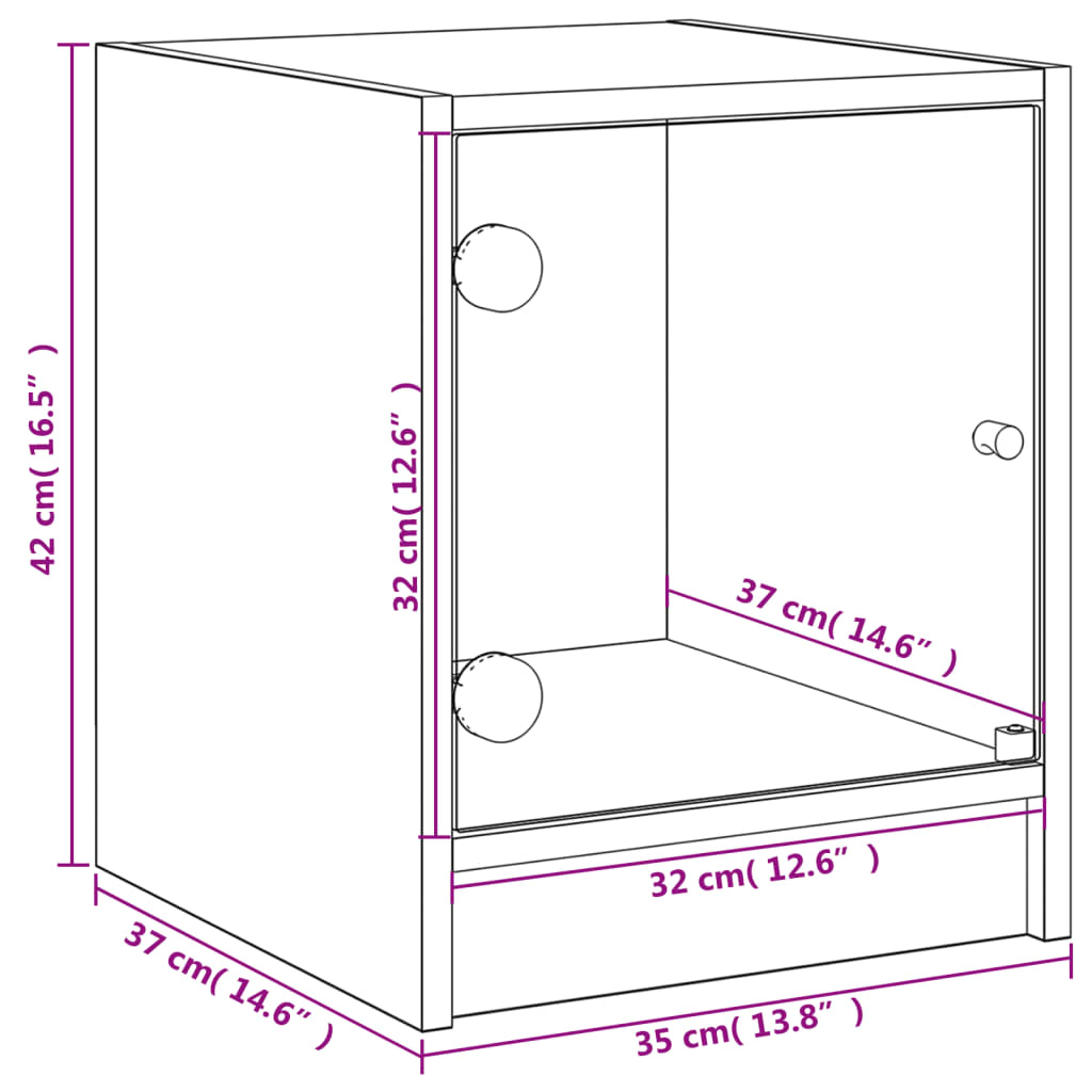 Κομοδίνο με Γυάλινη Πόρτα Sonoma Δρυς 35x37x42 εκ.
