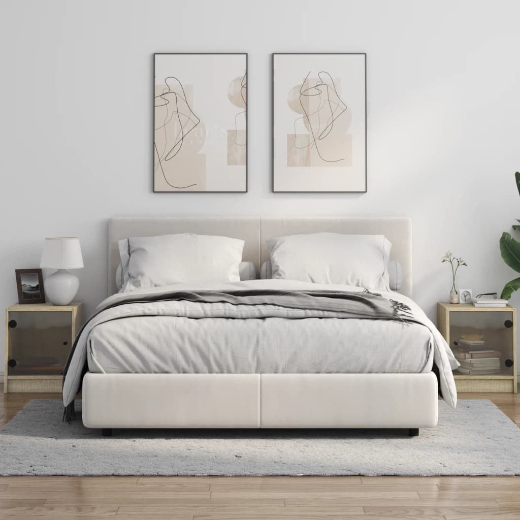 Κομοδίνα με Γυάλινες Πόρτες 2 τεμ. Sonoma Δρυς 35x37x42 εκ.