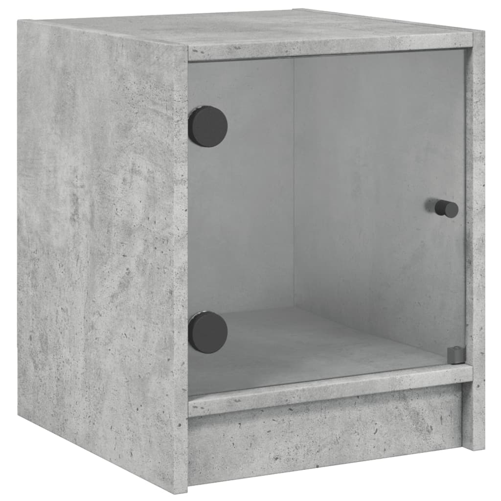 Κομοδίνο Γκρι Σκυροδέματος 35x37x42 εκ. με Γυάλινη Πόρτα