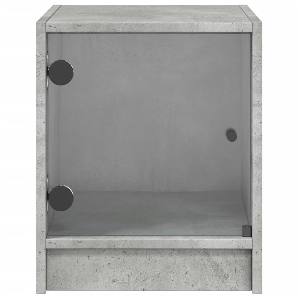 Κομοδίνο Γκρι Σκυροδέματος 35x37x42 εκ. με Γυάλινη Πόρτα