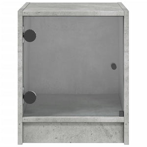 Κομοδίνο Γκρι Σκυροδέματος 35x37x42 εκ. με Γυάλινη Πόρτα