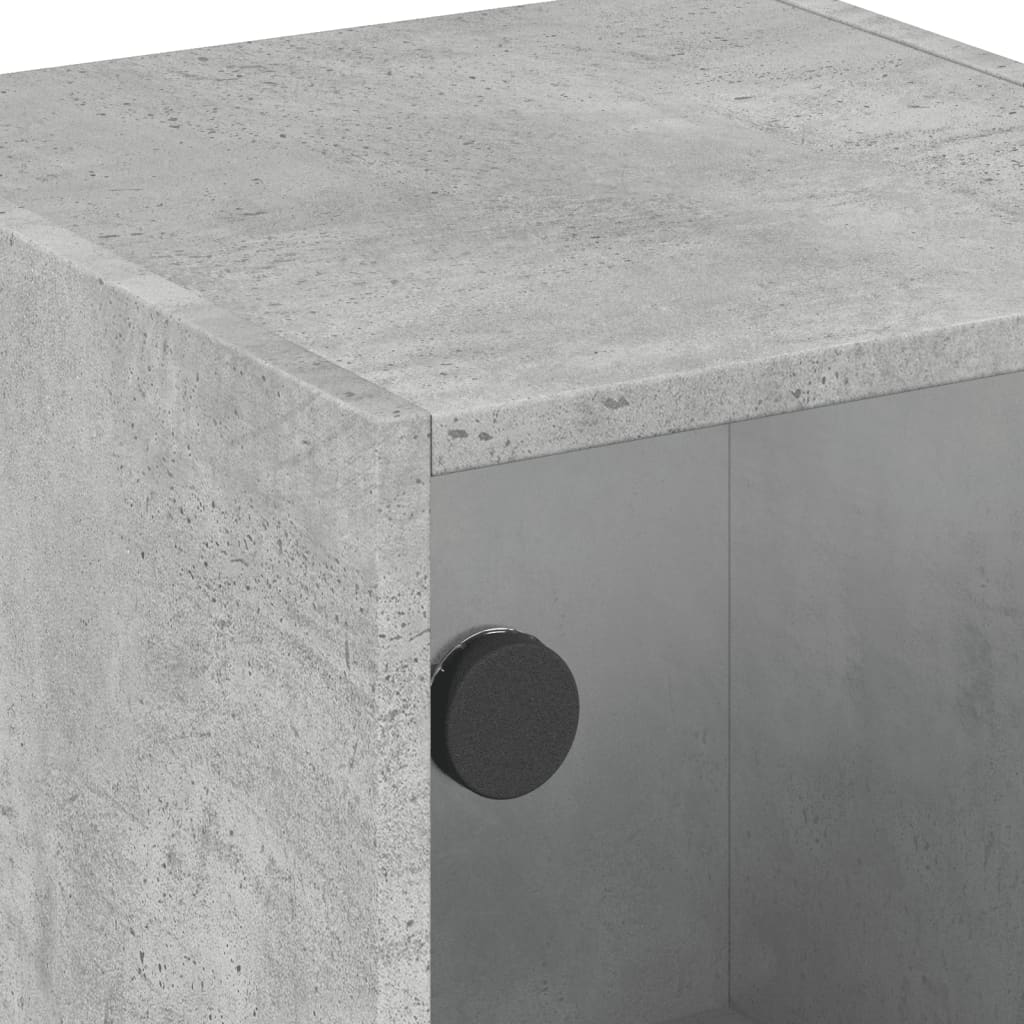 Κομοδίνο Γκρι Σκυροδέματος 35x37x42 εκ. με Γυάλινη Πόρτα