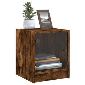 Κομοδίνα 2 τεμ. Καπνιστή Δρυς 35x37x42 εκ. με Γυάλινες Πόρτες