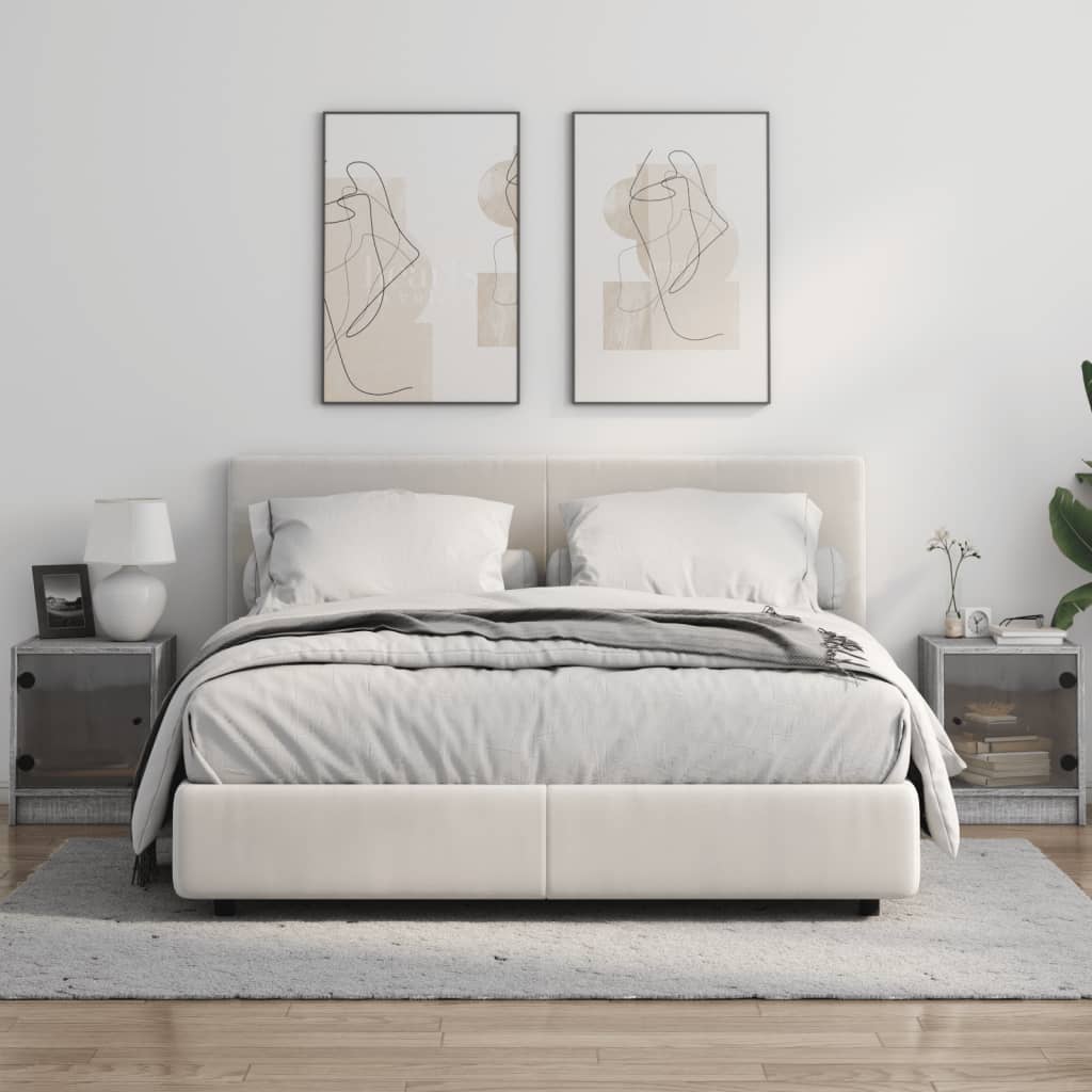 Κομοδίνα 2 τεμ. Γκρι Sonoma 35x37x42 εκ. με Γυάλινες Πόρτες