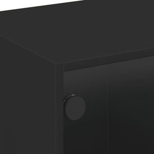 Τραπεζάκι Σαλονιού Μαύρο 68x50x42 εκ. με Γυάλινες Πόρτες