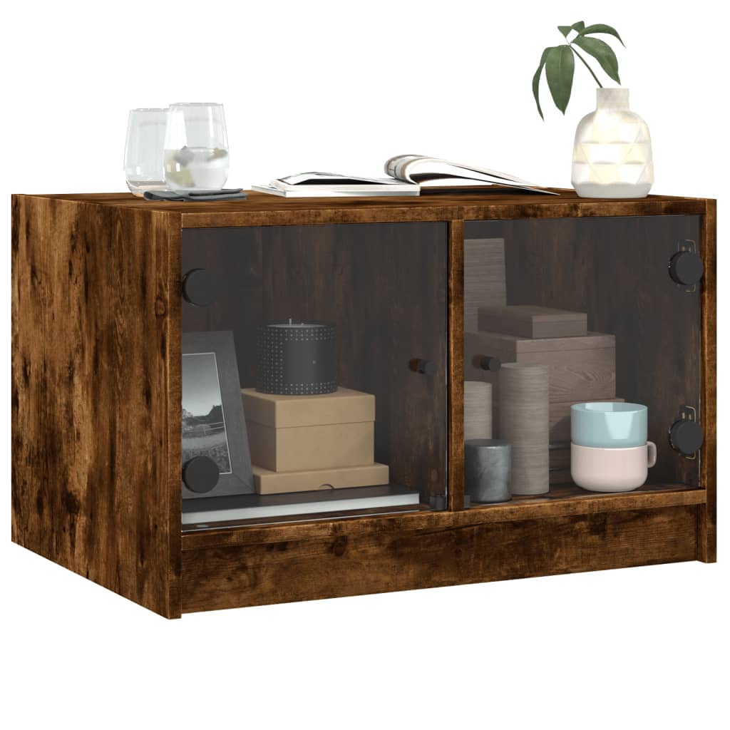 Τραπεζάκι Σαλονιού Καπνιστή Δρυς 68x50x42 εκ με Γυάλινες Πόρτες