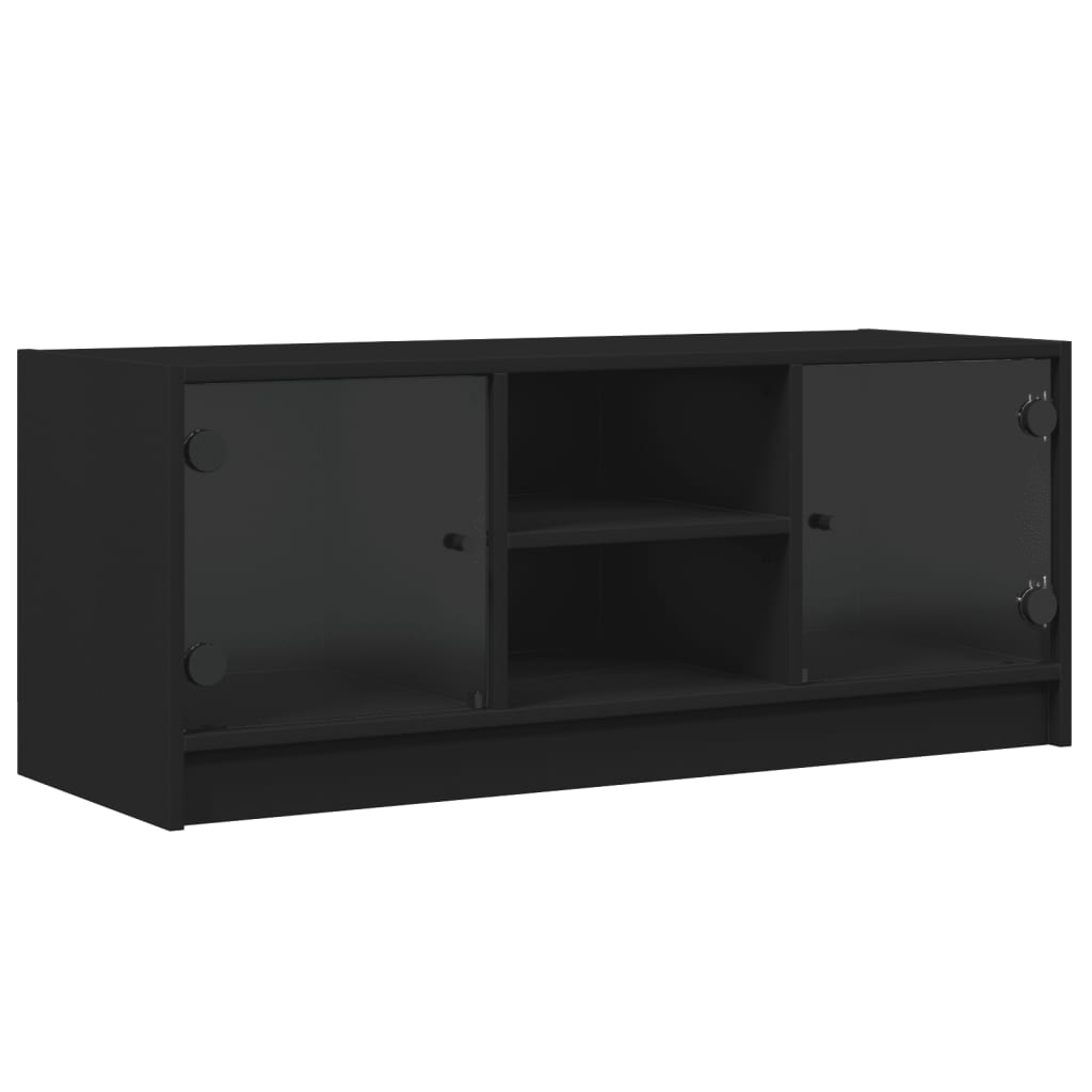 Έπιπλο Τηλεόρασης Μαύρο 102x37x42 εκ. με Γυάλινες Πόρτες