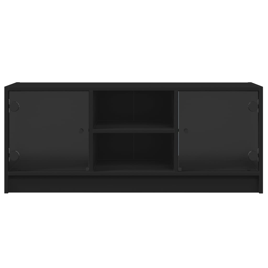Έπιπλο Τηλεόρασης Μαύρο 102x37x42 εκ. με Γυάλινες Πόρτες