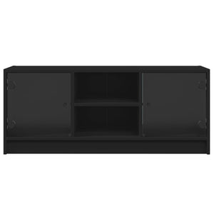 Έπιπλο Τηλεόρασης Μαύρο 102x37x42 εκ. με Γυάλινες Πόρτες