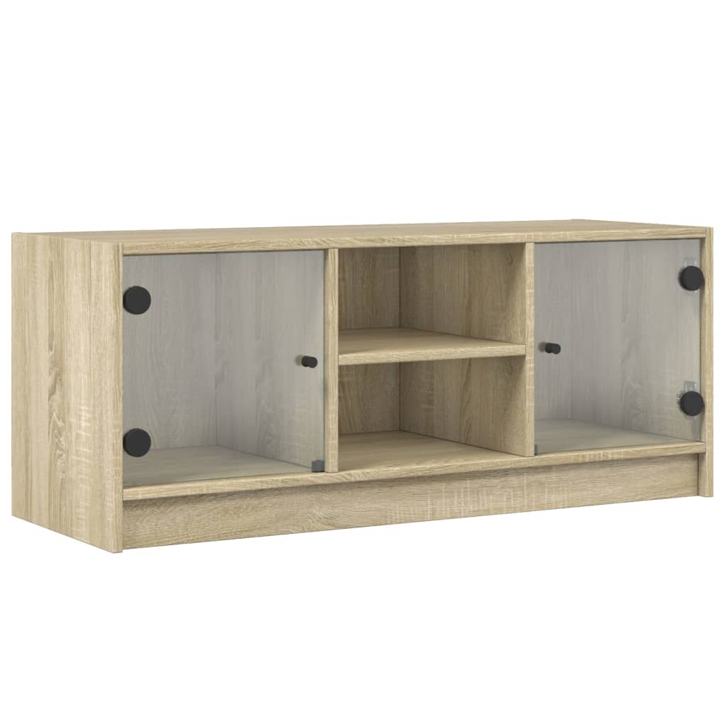 Έπιπλο Τηλεόρασης Sonoma Δρυς 102x37x42 εκ. με Γυάλινες Πόρτες - Pakobazaar