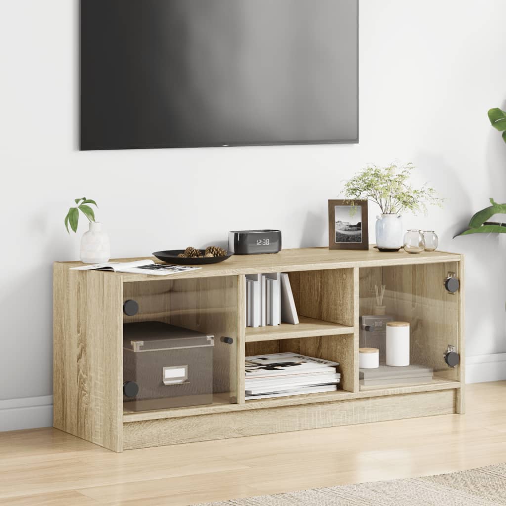 Έπιπλο Τηλεόρασης Sonoma Δρυς 102x37x42 εκ. με Γυάλινες Πόρτες - Pakobazaar