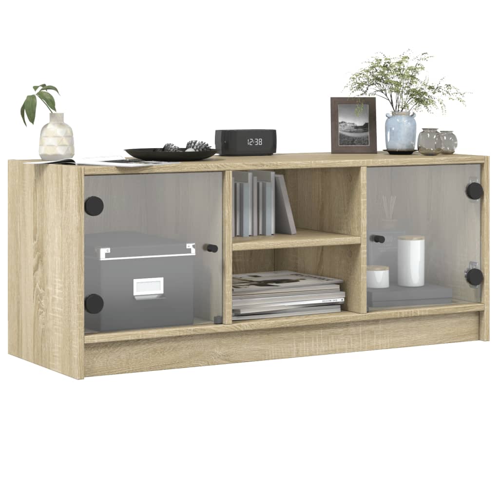 Έπιπλο Τηλεόρασης Sonoma Δρυς 102x37x42 εκ. με Γυάλινες Πόρτες - Pakobazaar