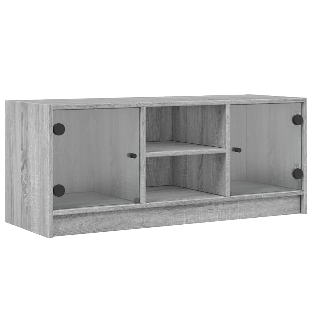 Έπιπλο Τηλεόρασης Sonoma Γκρι 102x37x42 εκ. με Γυάλινες Πόρτες - Pakobazaar
