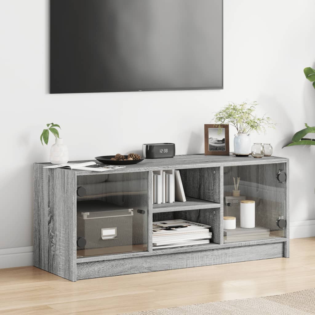 Έπιπλο Τηλεόρασης Sonoma Γκρι 102x37x42 εκ. με Γυάλινες Πόρτες - Pakobazaar