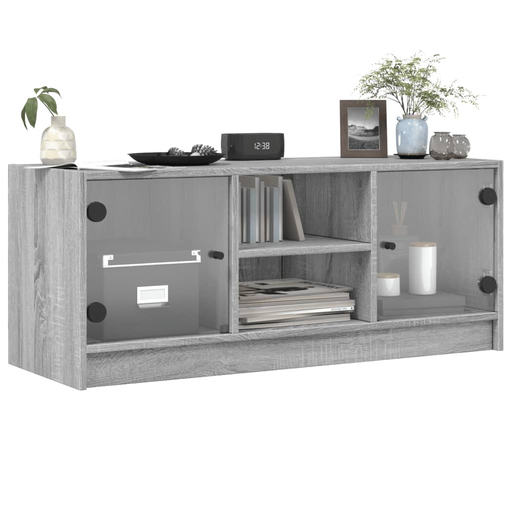 Έπιπλο Τηλεόρασης Sonoma Γκρι 102x37x42 εκ. με Γυάλινες Πόρτες - Pakobazaar