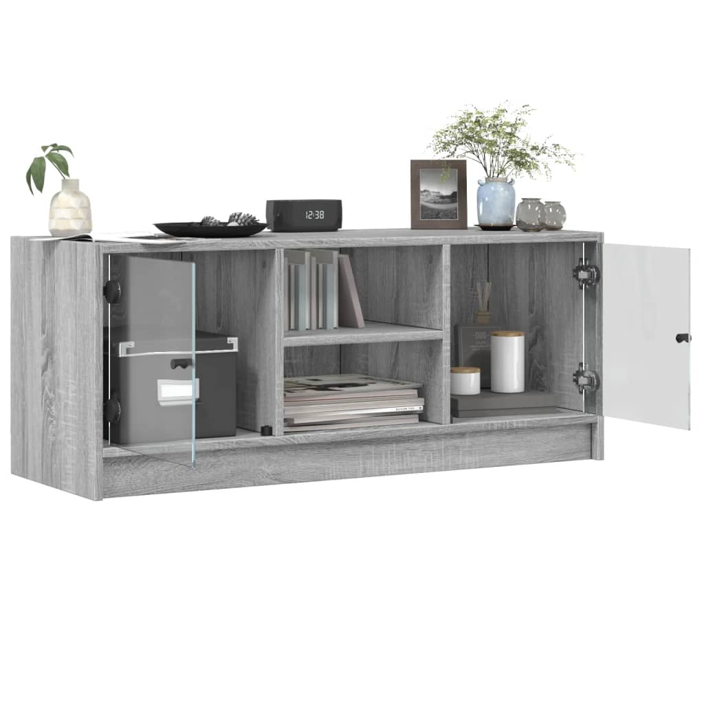 Έπιπλο Τηλεόρασης Sonoma Γκρι 102x37x42 εκ. με Γυάλινες Πόρτες - Pakobazaar