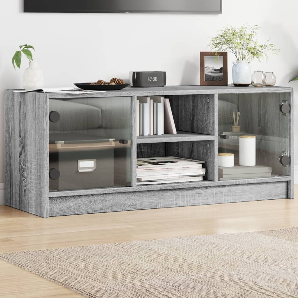Έπιπλο Τηλεόρασης Sonoma Γκρι 102x37x42 εκ. με Γυάλινες Πόρτες - Pakobazaar