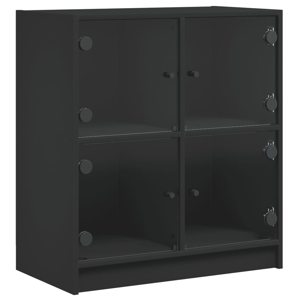 Βοηθητικό Ντουλάπι Μαύρο 68x37x75,5 εκ. με Γυάλινες Πόρτες