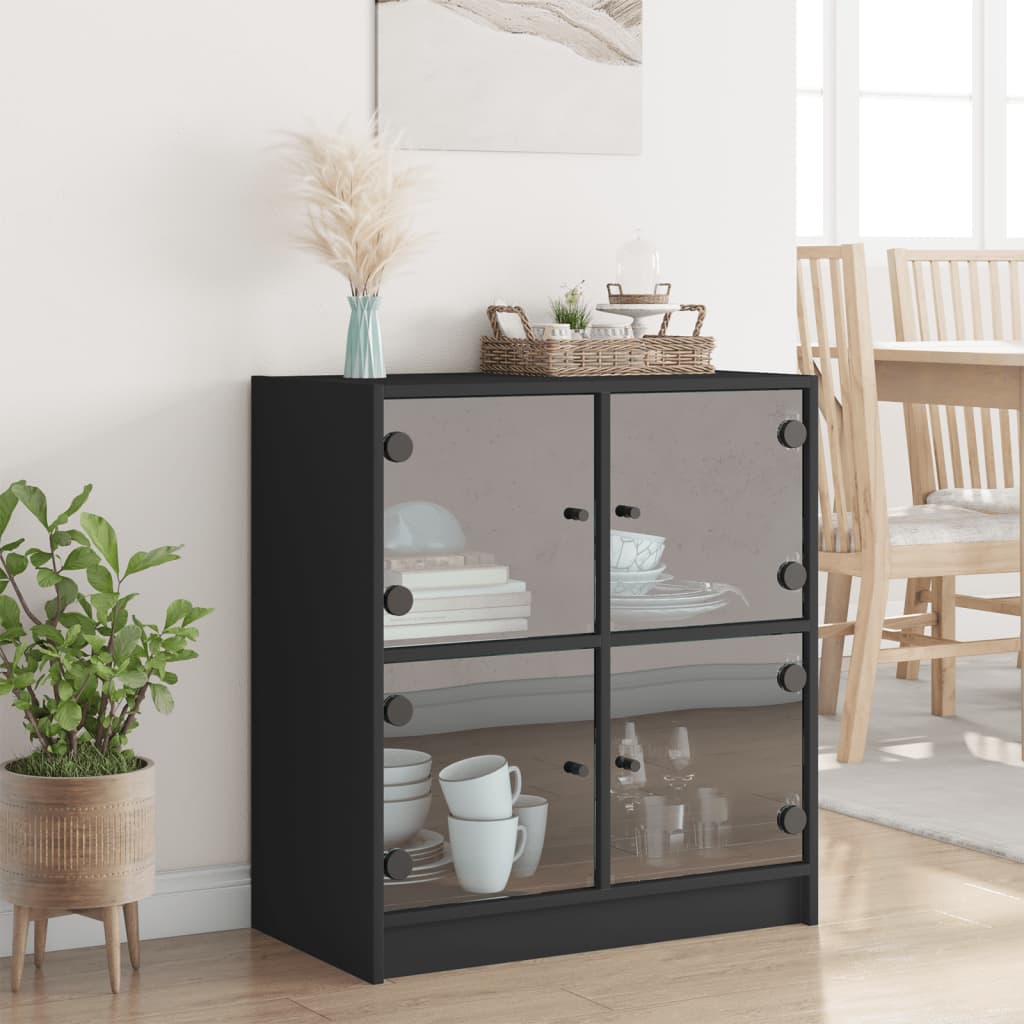 Βοηθητικό Ντουλάπι Μαύρο 68x37x75,5 εκ. με Γυάλινες Πόρτες