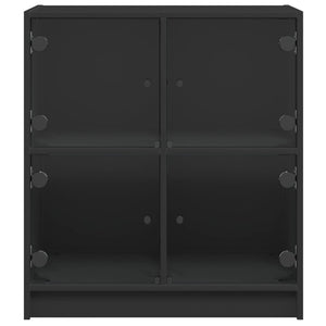Βοηθητικό Ντουλάπι Μαύρο 68x37x75,5 εκ. με Γυάλινες Πόρτες