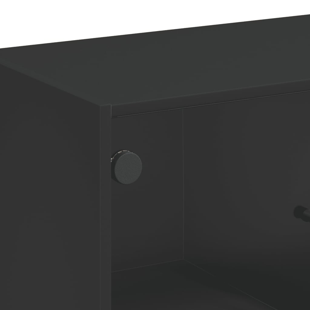 Βοηθητικό Ντουλάπι Μαύρο 68x37x75,5 εκ. με Γυάλινες Πόρτες