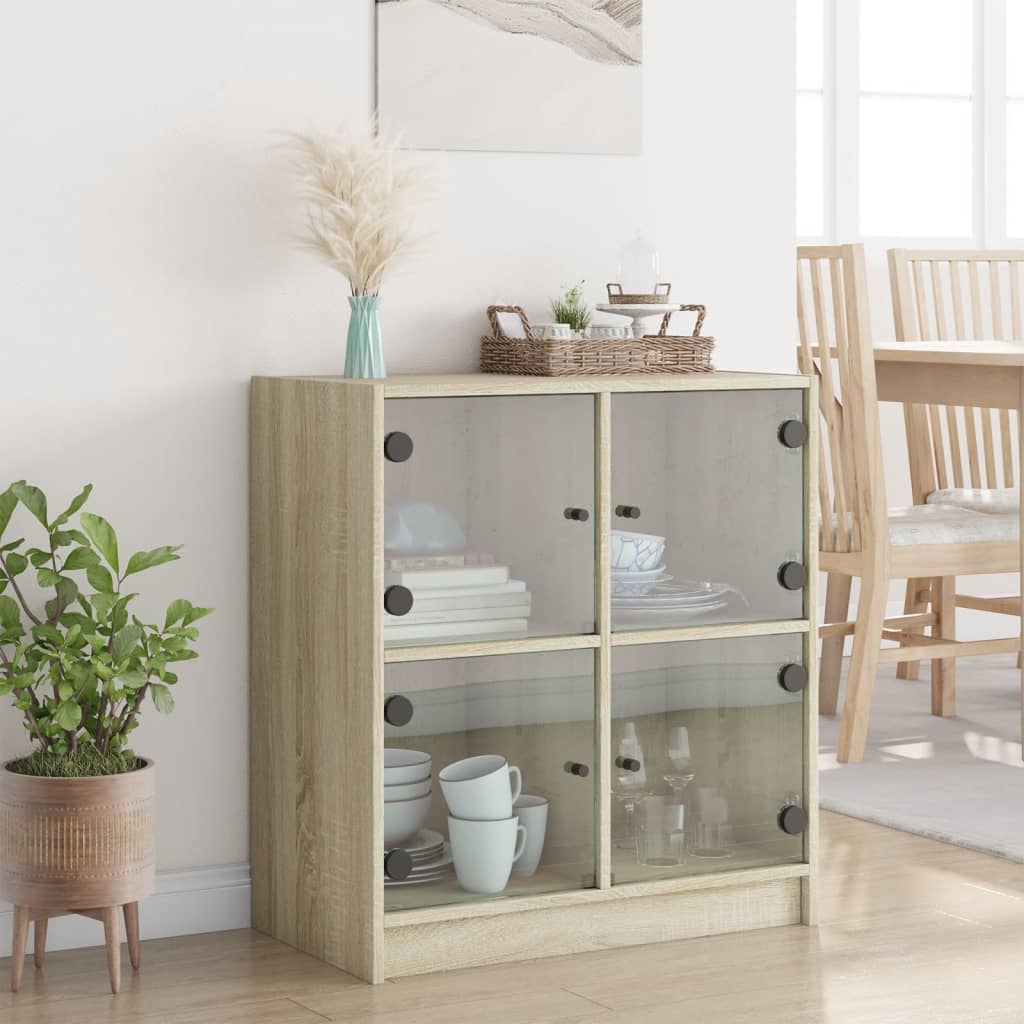 Βοηθητικό Ντουλάπι Sonoma Δρυς 68x37x75,5εκ. με Γυάλινες Πόρτες