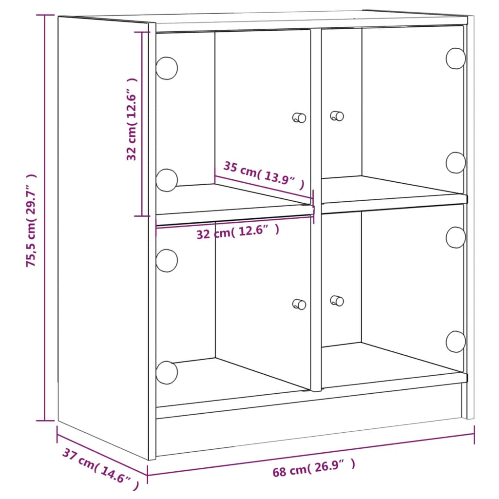 Βοηθητικό Ντουλάπι Sonoma Δρυς 68x37x75,5εκ. με Γυάλινες Πόρτες