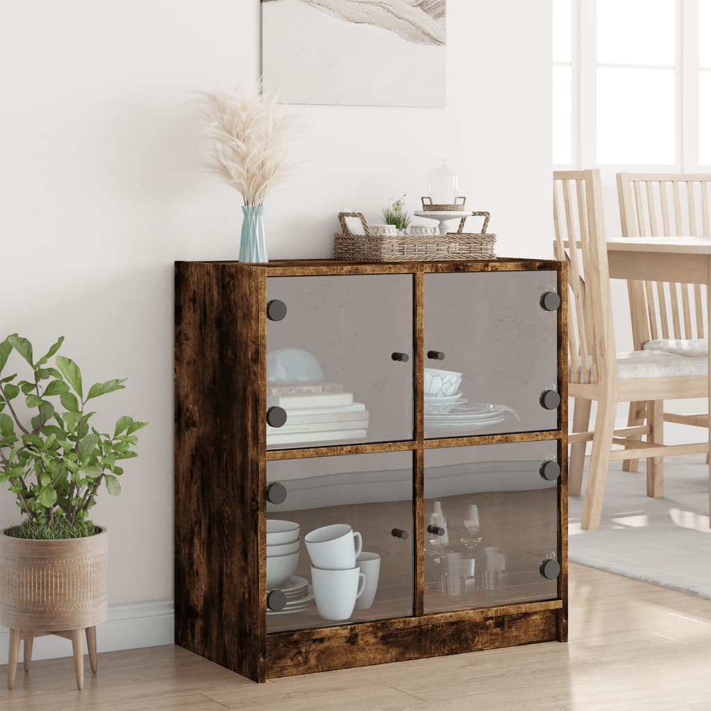 Βοηθητικό Ντουλάπι Καπνιστή Δρυς 68x37x75,5 εκ. Γυάλινες Πόρτες - Pakobazaar