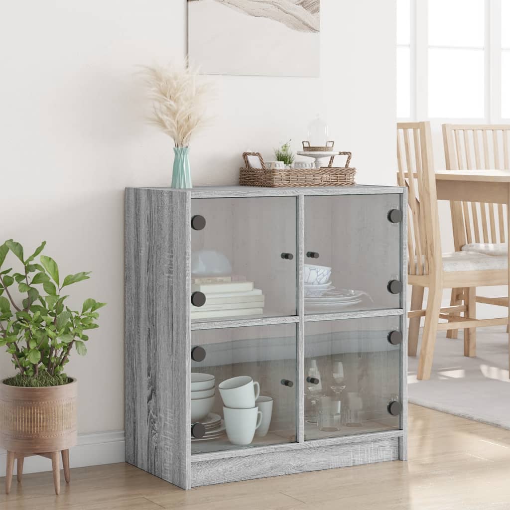 Βοηθητικό Ντουλάπι Sonoma Γκρι 68x37x75,5εκ. με Γυάλινες Πόρτες
