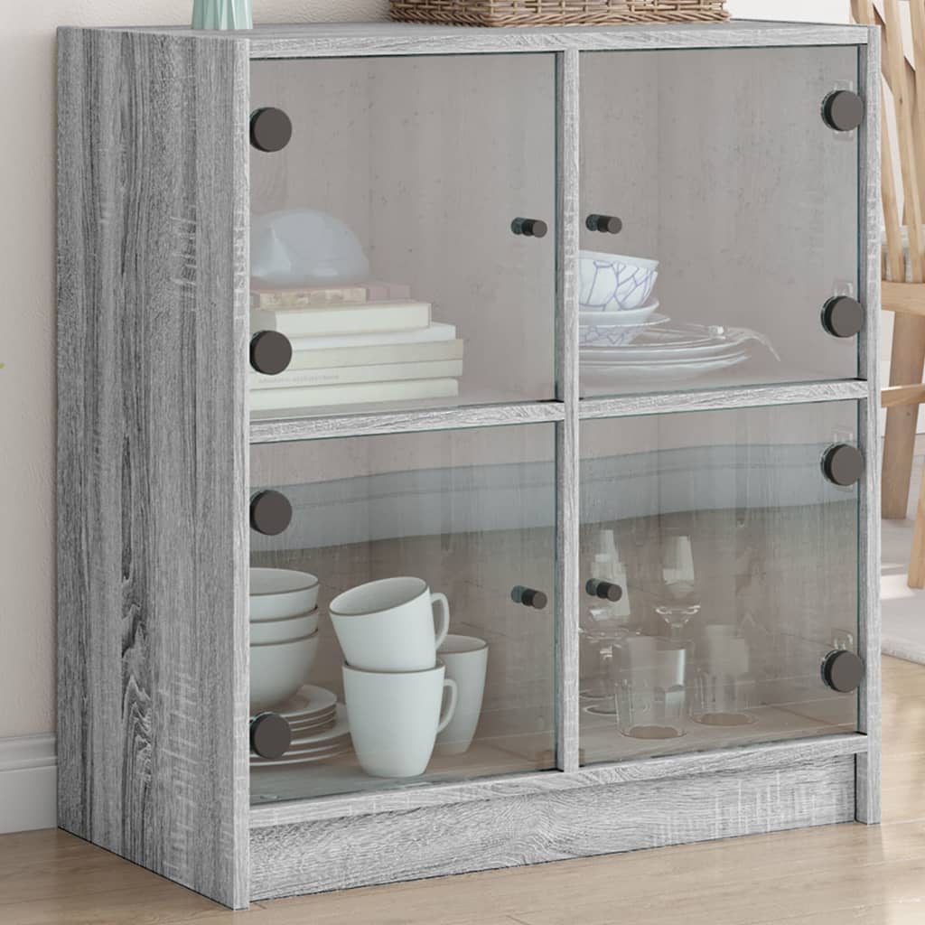 Βοηθητικό Ντουλάπι Sonoma Γκρι 68x37x75,5εκ. με Γυάλινες Πόρτες