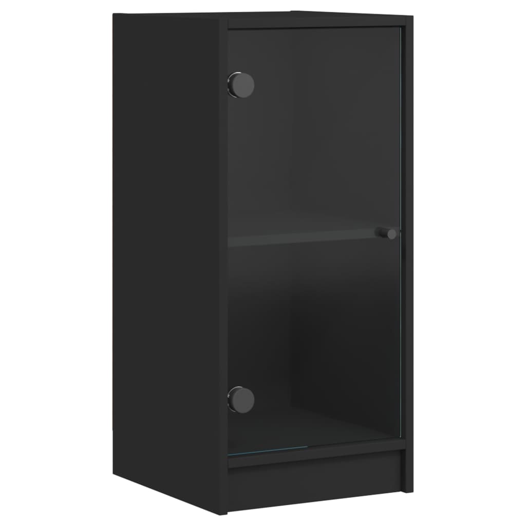 Βοηθητικό Ντουλάπι Μαύρο 35x37x75,5 εκ. με Γυάλινες Πόρτες