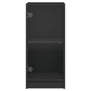 Βοηθητικό Ντουλάπι Μαύρο 35x37x75,5 εκ. με Γυάλινες Πόρτες