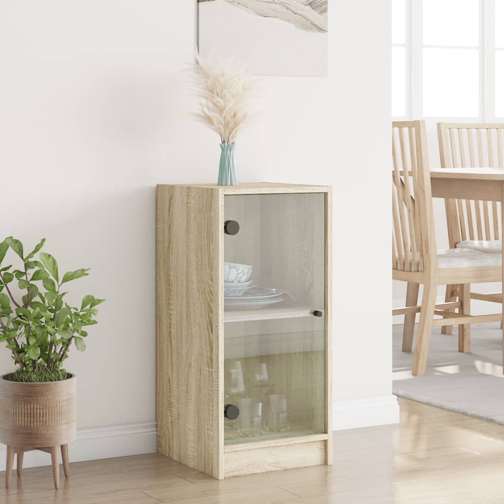 Βοηθητικό Ντουλάπι Sonoma Δρυς 35x37x75,5εκ. με Γυάλινες Πόρτες - Pakobazaar