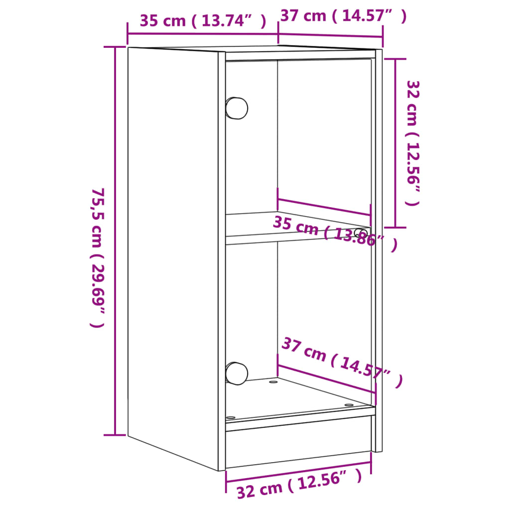 Βοηθητικό Ντουλάπι Sonoma Δρυς 35x37x75,5εκ. με Γυάλινες Πόρτες - Pakobazaar