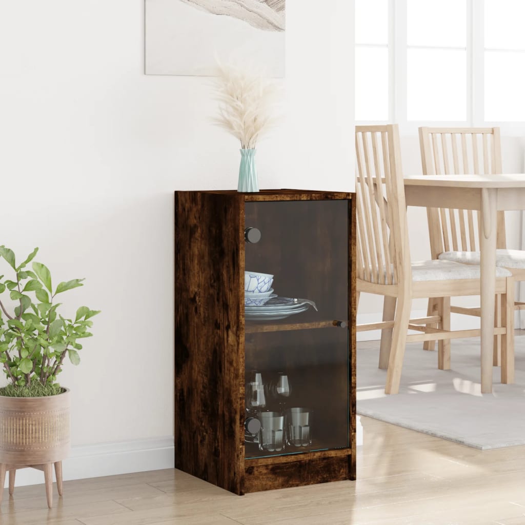 Βοηθητικό Ντουλάπι Καπνιστή Δρυς 35x37x75,5 εκ. Γυάλινες Πόρτες