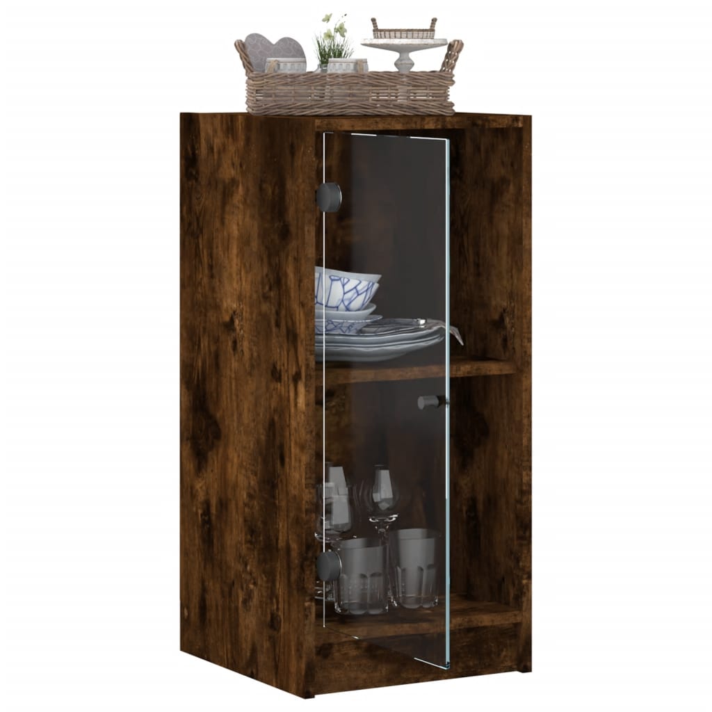 Βοηθητικό Ντουλάπι Καπνιστή Δρυς 35x37x75,5 εκ. Γυάλινες Πόρτες