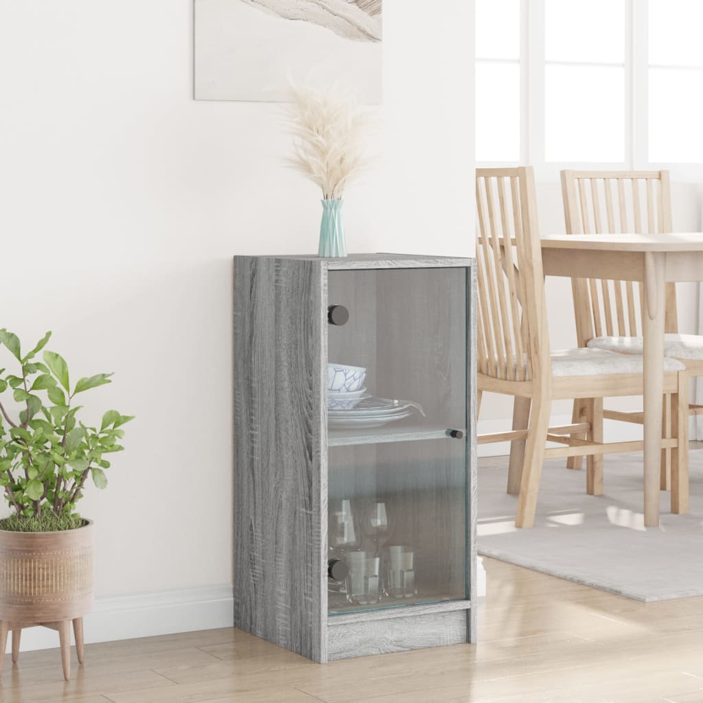 Βοηθητικό Ντουλάπι Sonoma Γκρι 35x37x75,5εκ. με Γυάλινες Πόρτες - Pakobazaar