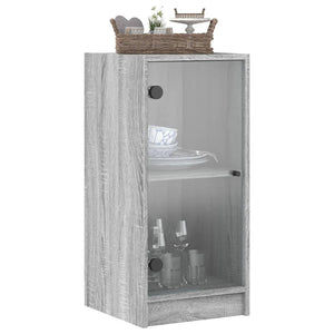 Βοηθητικό Ντουλάπι Sonoma Γκρι 35x37x75,5εκ. με Γυάλινες Πόρτες - Pakobazaar
