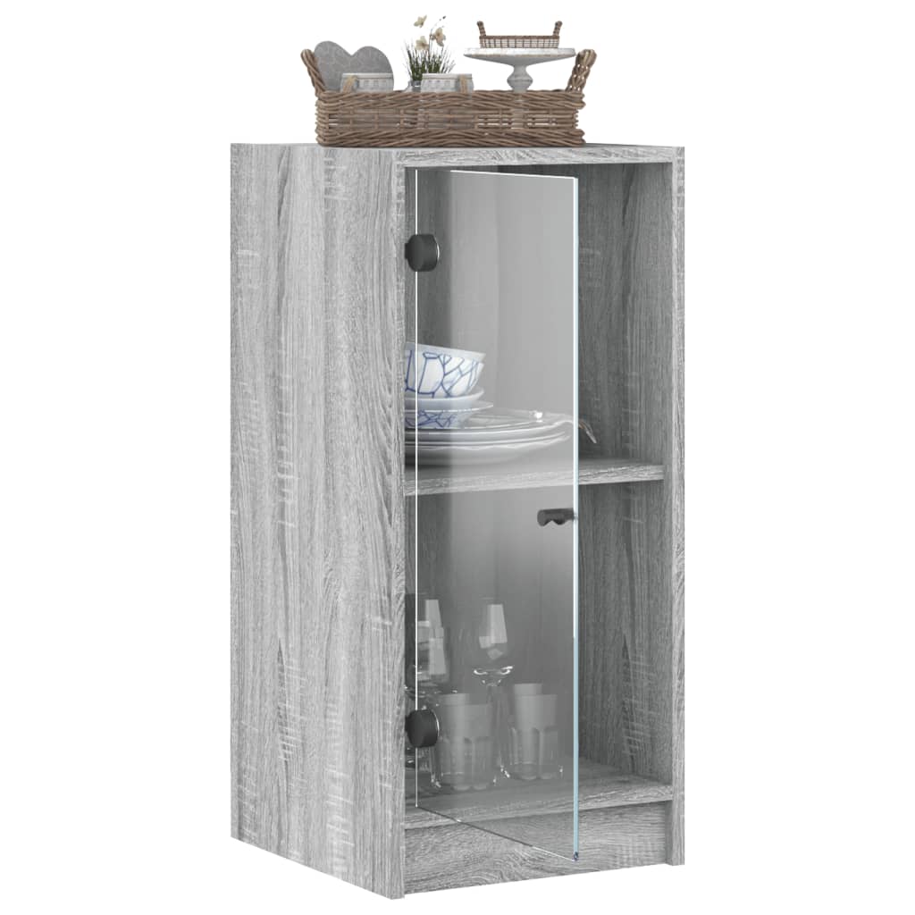 Βοηθητικό Ντουλάπι Sonoma Γκρι 35x37x75,5εκ. με Γυάλινες Πόρτες - Pakobazaar