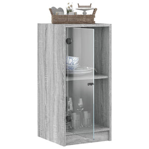 Βοηθητικό Ντουλάπι Sonoma Γκρι 35x37x75,5εκ. με Γυάλινες Πόρτες - Pakobazaar