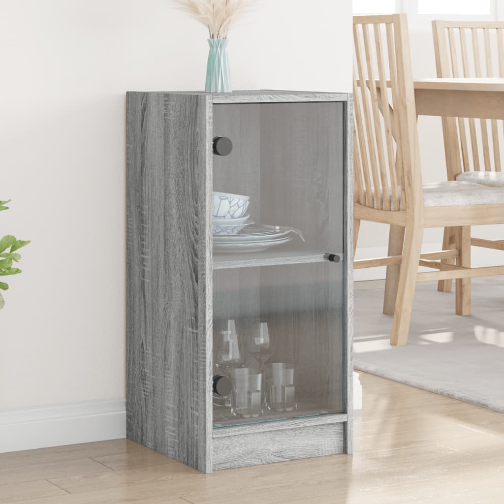 Βοηθητικό Ντουλάπι Sonoma Γκρι 35x37x75,5εκ. με Γυάλινες Πόρτες - Pakobazaar