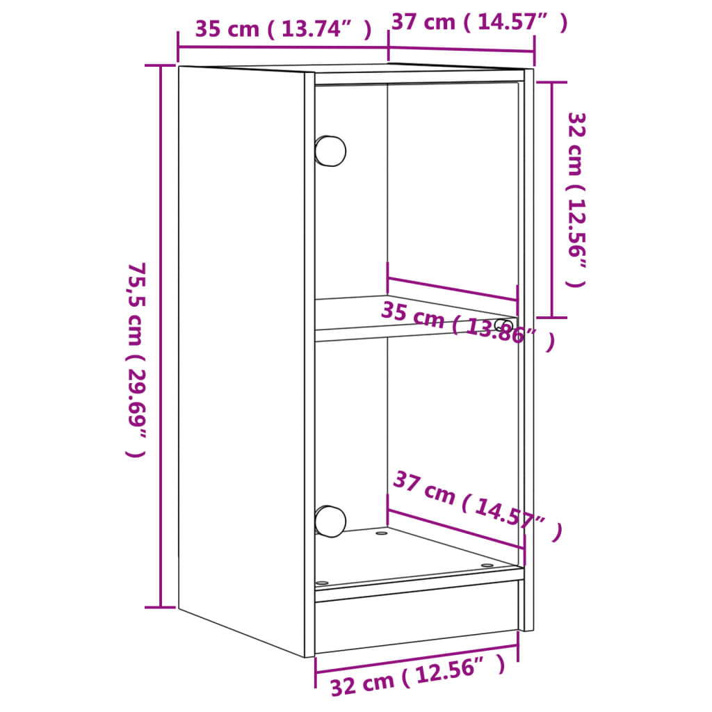 Βοηθητικό Ντουλάπι Καφέ Δρυς 35x37x75,5 εκ. Γυάλινες Πόρτες