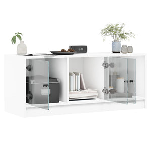 Έπιπλο Τηλεόρασης Λευκό 102x37x42 εκ. με Γυάλινες Πόρτες